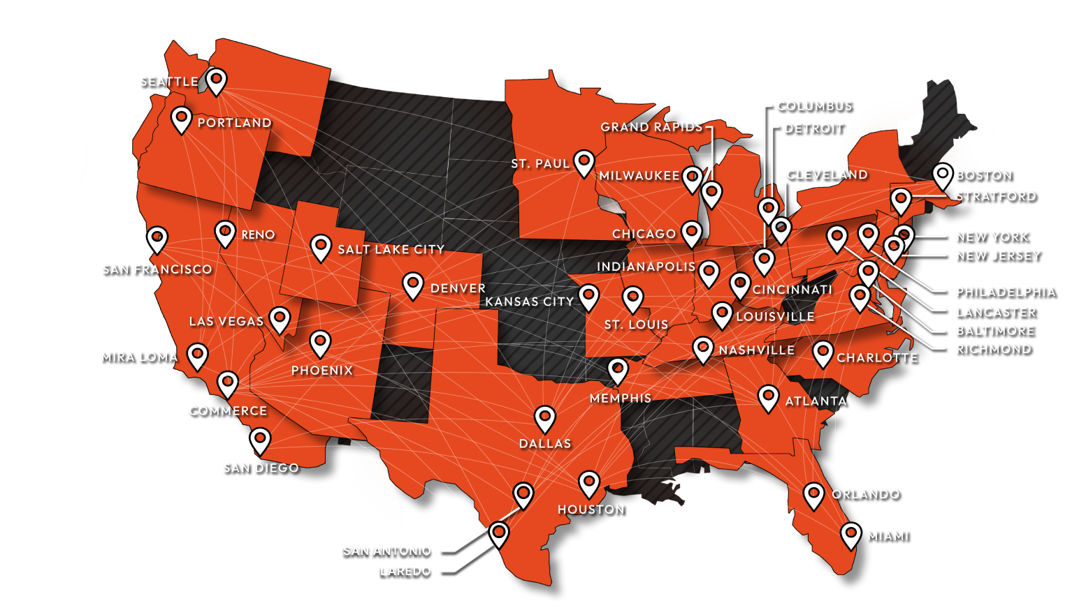 Map of all service locations